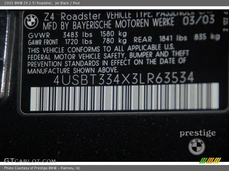 Jet Black / Red 2003 BMW Z4 2.5i Roadster