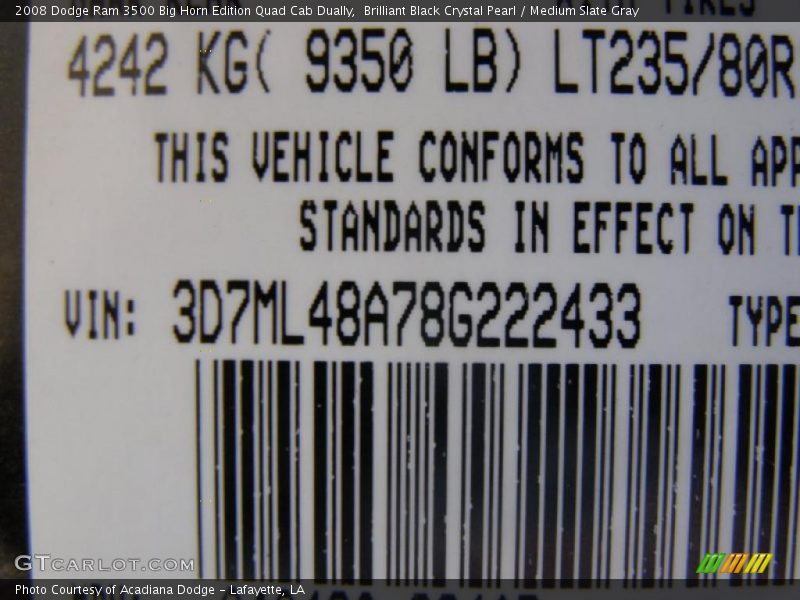 Brilliant Black Crystal Pearl / Medium Slate Gray 2008 Dodge Ram 3500 Big Horn Edition Quad Cab Dually