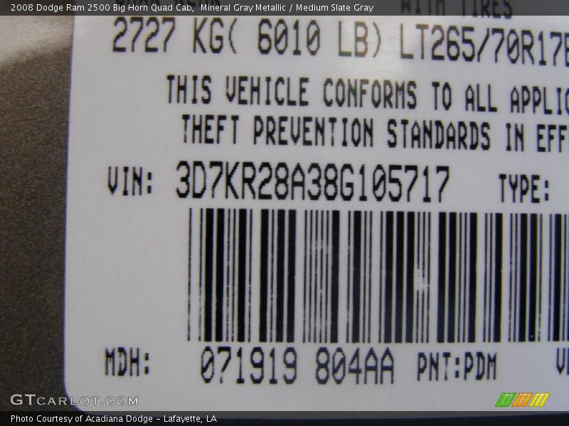 Mineral Gray Metallic / Medium Slate Gray 2008 Dodge Ram 2500 Big Horn Quad Cab
