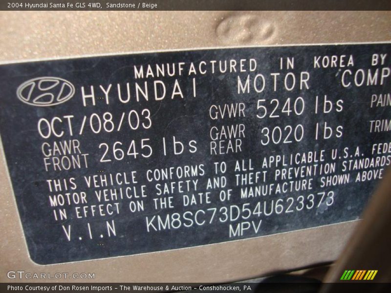 Sandstone / Beige 2004 Hyundai Santa Fe GLS 4WD