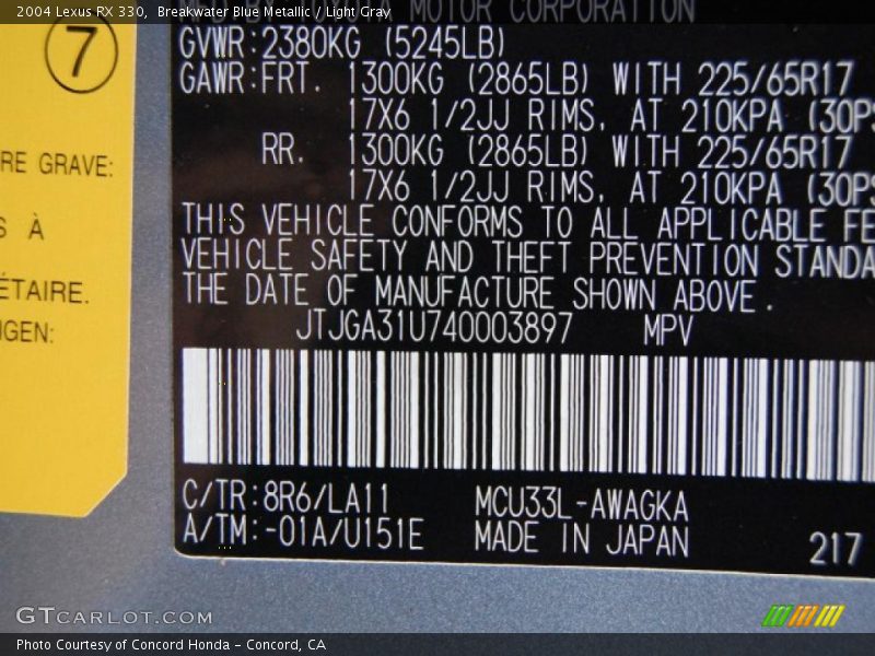 Breakwater Blue Metallic / Light Gray 2004 Lexus RX 330