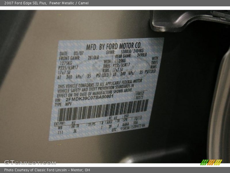 Pewter Metallic / Camel 2007 Ford Edge SEL Plus