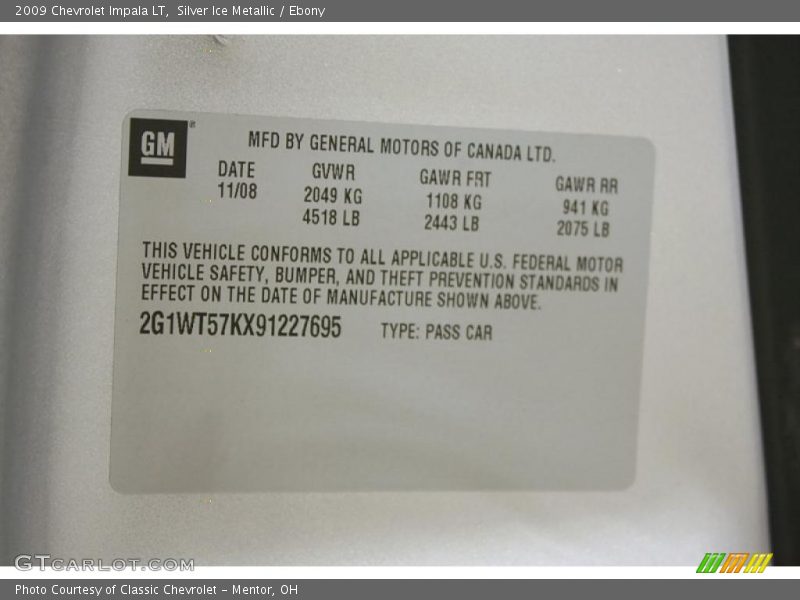 Silver Ice Metallic / Ebony 2009 Chevrolet Impala LT