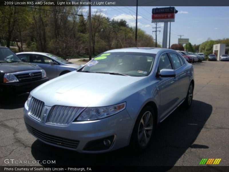 Light Ice Blue Metallic / Light Camel 2009 Lincoln MKS AWD Sedan