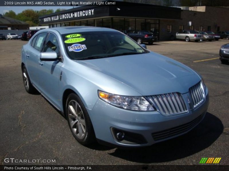 Light Ice Blue Metallic / Light Camel 2009 Lincoln MKS AWD Sedan