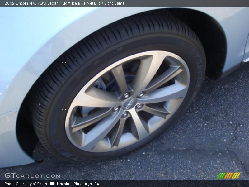 Light Ice Blue Metallic / Light Camel 2009 Lincoln MKS AWD Sedan