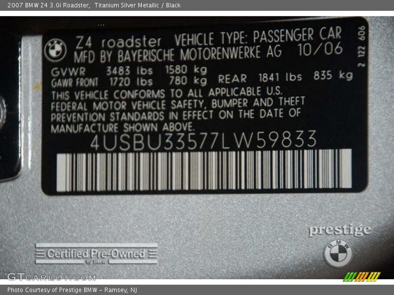 Titanium Silver Metallic / Black 2007 BMW Z4 3.0i Roadster