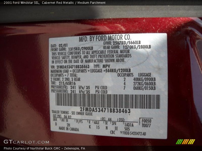 Cabernet Red Metallic / Medium Parchment 2001 Ford Windstar SEL