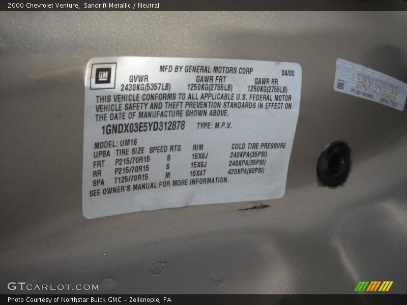 Sandrift Metallic / Neutral 2000 Chevrolet Venture