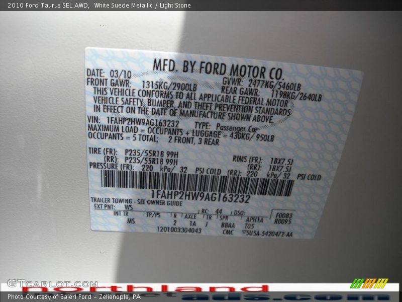 White Suede Metallic / Light Stone 2010 Ford Taurus SEL AWD