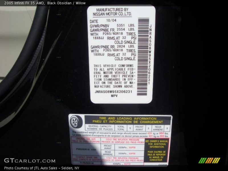 Black Obsidian / Willow 2005 Infiniti FX 35 AWD