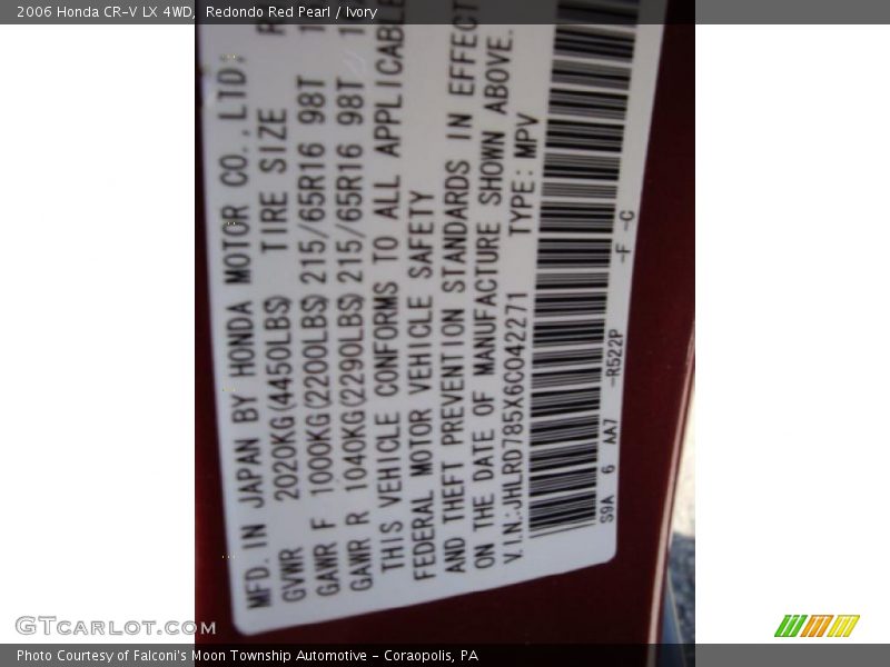 Redondo Red Pearl / Ivory 2006 Honda CR-V LX 4WD