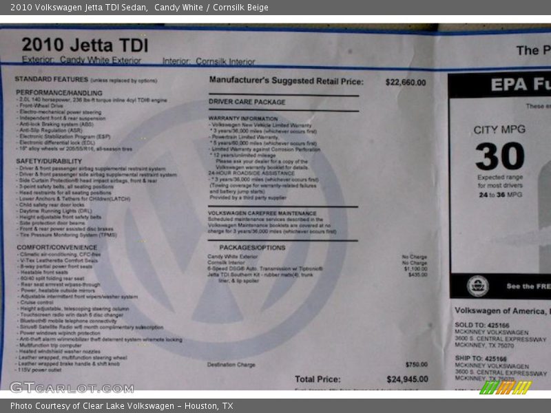 Candy White / Cornsilk Beige 2010 Volkswagen Jetta TDI Sedan