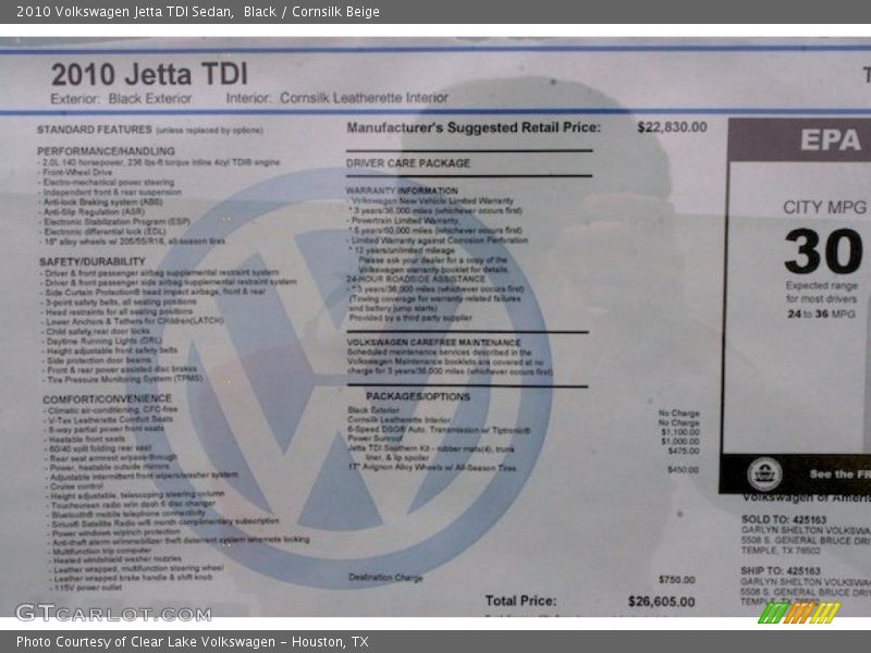 Black / Cornsilk Beige 2010 Volkswagen Jetta TDI Sedan