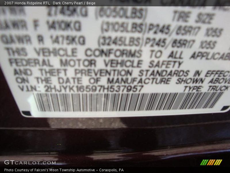 Dark Cherry Pearl / Beige 2007 Honda Ridgeline RTL