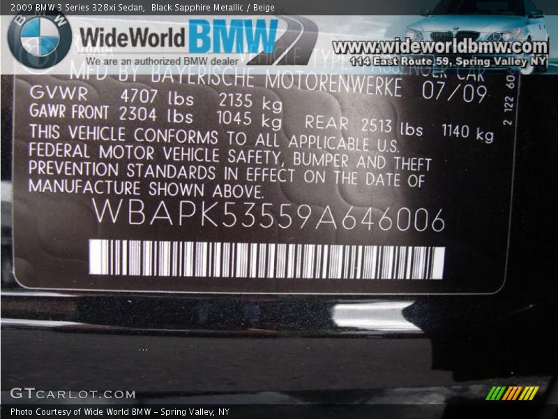 Black Sapphire Metallic / Beige 2009 BMW 3 Series 328xi Sedan