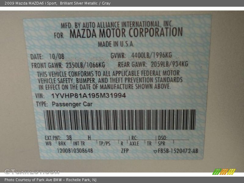 Brilliant Silver Metallic / Gray 2009 Mazda MAZDA6 i Sport