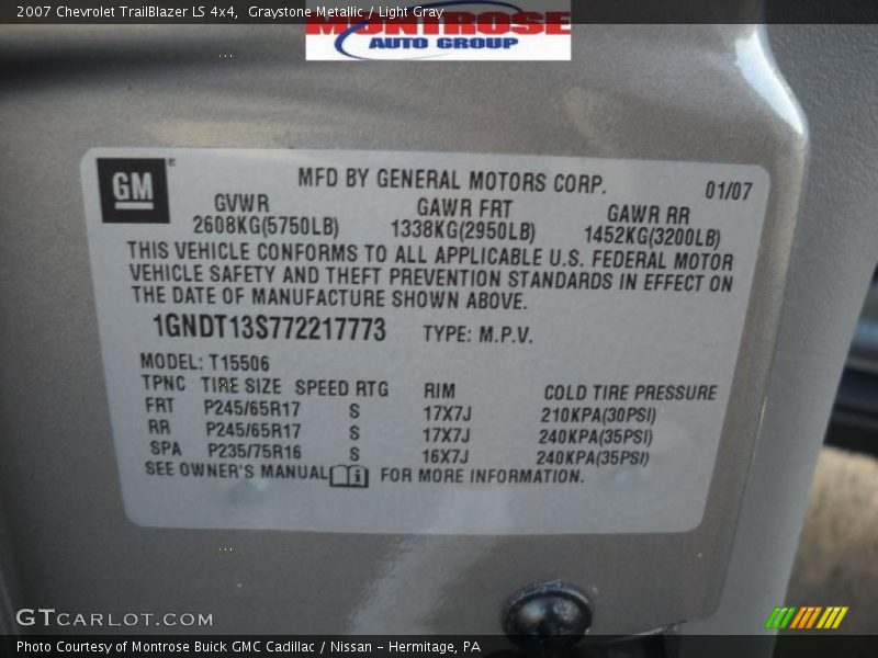 Graystone Metallic / Light Gray 2007 Chevrolet TrailBlazer LS 4x4