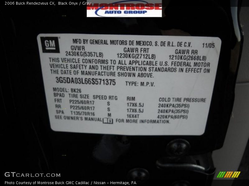 Black Onyx / Gray 2006 Buick Rendezvous CX