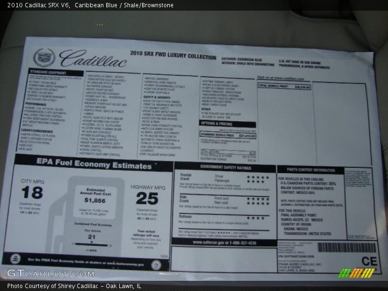 Caribbean Blue / Shale/Brownstone 2010 Cadillac SRX V6