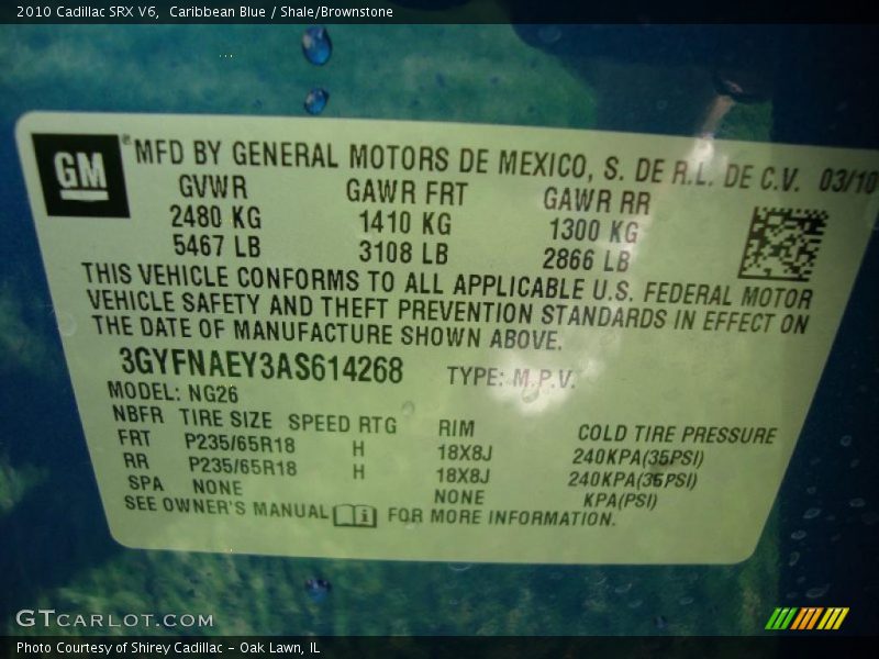 Caribbean Blue / Shale/Brownstone 2010 Cadillac SRX V6