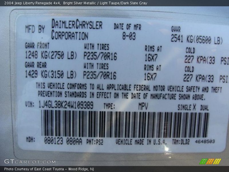 Bright Silver Metallic / Light Taupe/Dark Slate Gray 2004 Jeep Liberty Renegade 4x4