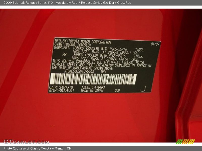 Absolutely Red / Release Series 6.0 Dark Gray/Red 2009 Scion xB Release Series 6.0