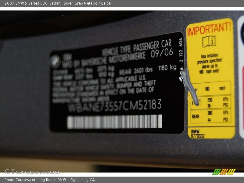 Silver Grey Metallic / Beige 2007 BMW 5 Series 530i Sedan