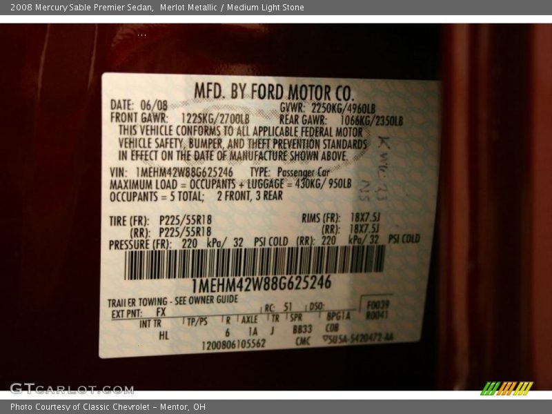 Merlot Metallic / Medium Light Stone 2008 Mercury Sable Premier Sedan