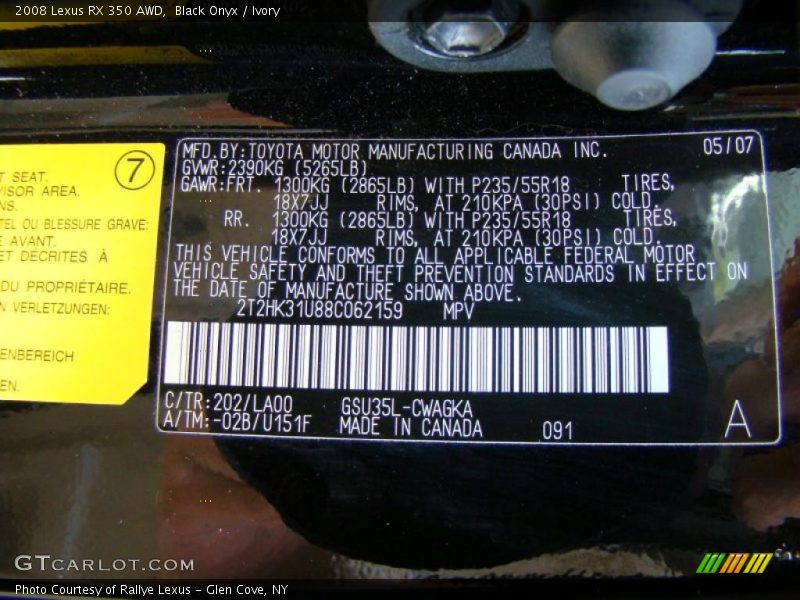 Black Onyx / Ivory 2008 Lexus RX 350 AWD