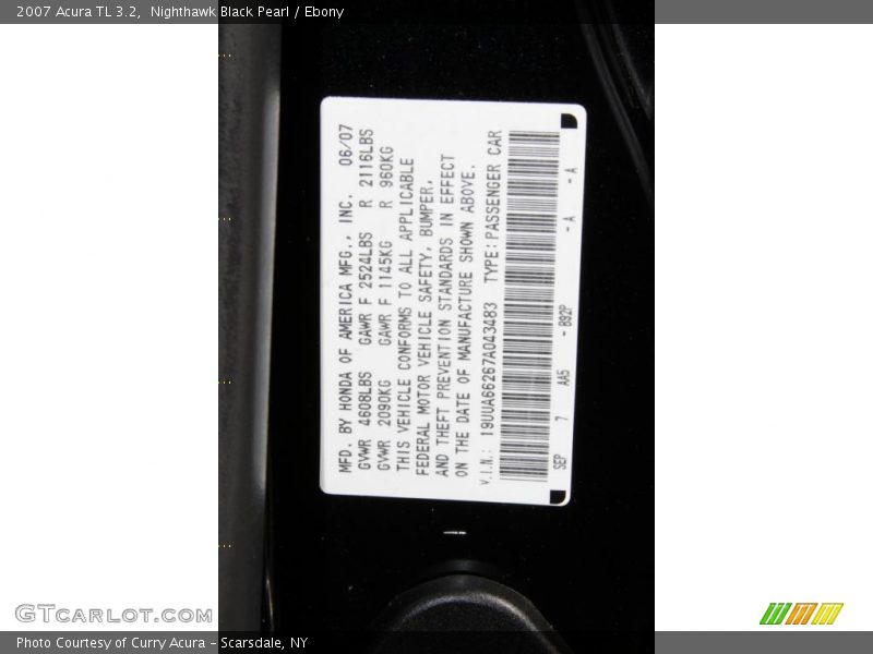 Nighthawk Black Pearl / Ebony 2007 Acura TL 3.2