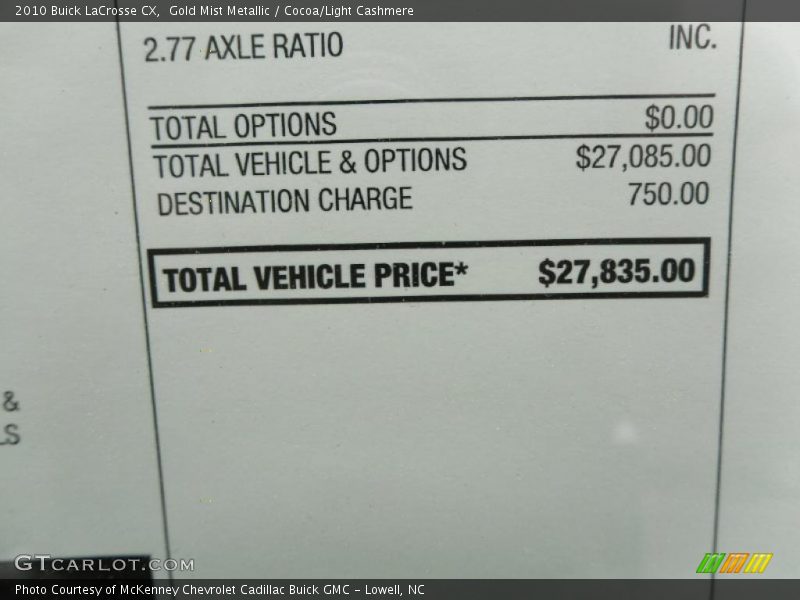 Gold Mist Metallic / Cocoa/Light Cashmere 2010 Buick LaCrosse CX