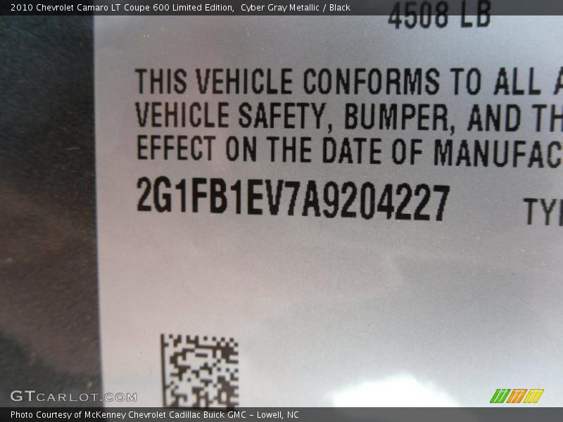Cyber Gray Metallic / Black 2010 Chevrolet Camaro LT Coupe 600 Limited Edition