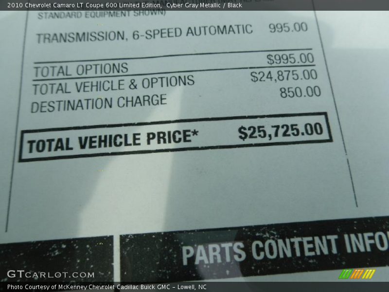 Cyber Gray Metallic / Black 2010 Chevrolet Camaro LT Coupe 600 Limited Edition