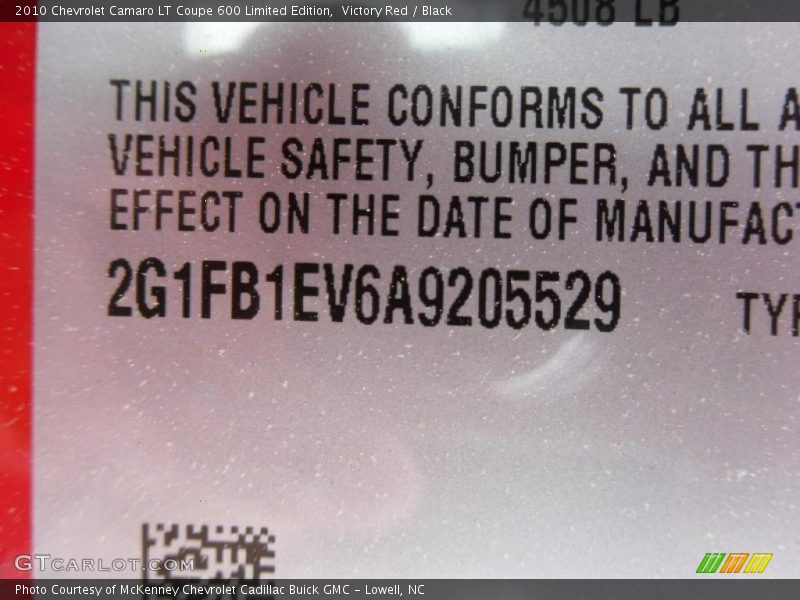 Victory Red / Black 2010 Chevrolet Camaro LT Coupe 600 Limited Edition