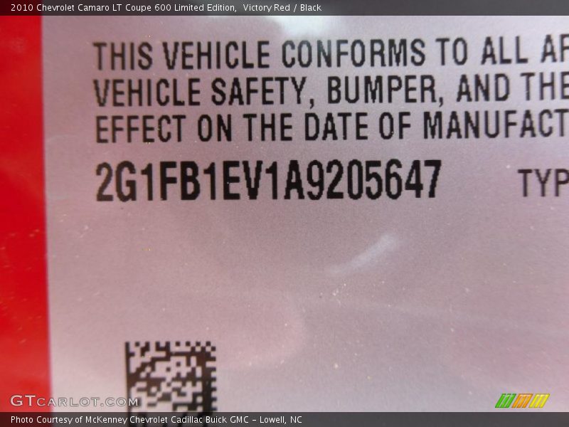 Victory Red / Black 2010 Chevrolet Camaro LT Coupe 600 Limited Edition