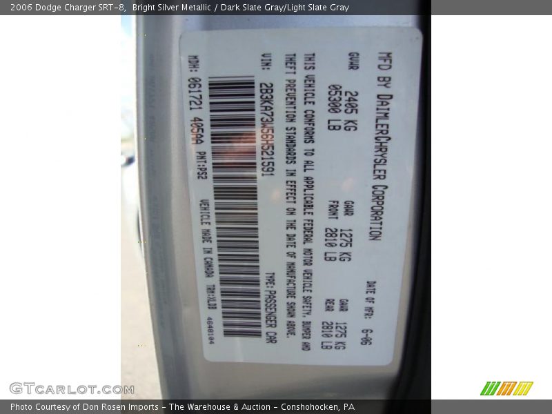 Bright Silver Metallic / Dark Slate Gray/Light Slate Gray 2006 Dodge Charger SRT-8