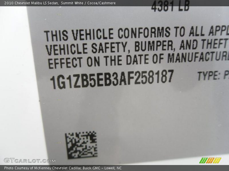 Summit White / Cocoa/Cashmere 2010 Chevrolet Malibu LS Sedan
