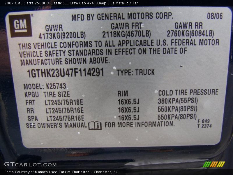 Deep Blue Metallic / Tan 2007 GMC Sierra 2500HD Classic SLE Crew Cab 4x4