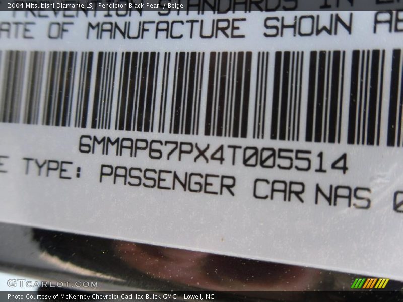 Pendleton Black Pearl / Beige 2004 Mitsubishi Diamante LS