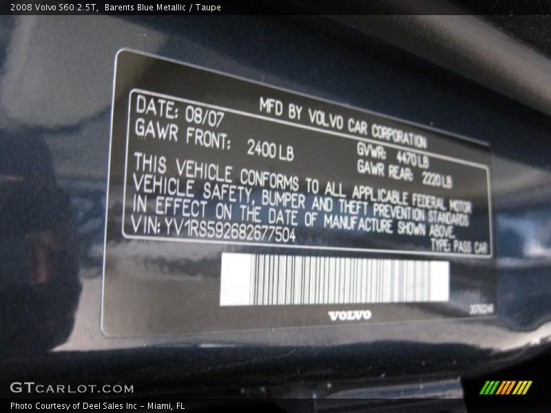 Barents Blue Metallic / Taupe 2008 Volvo S60 2.5T