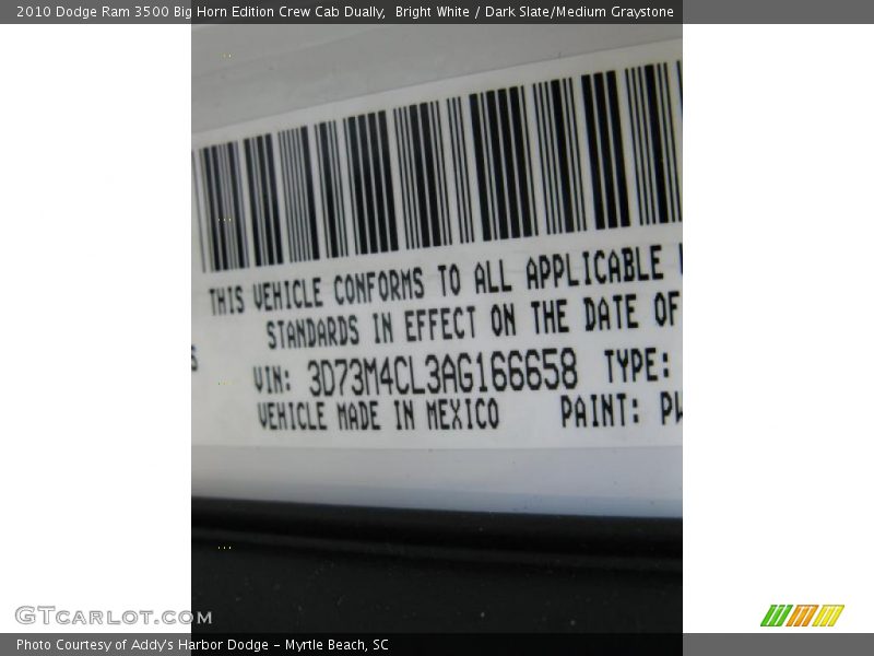 Bright White / Dark Slate/Medium Graystone 2010 Dodge Ram 3500 Big Horn Edition Crew Cab Dually