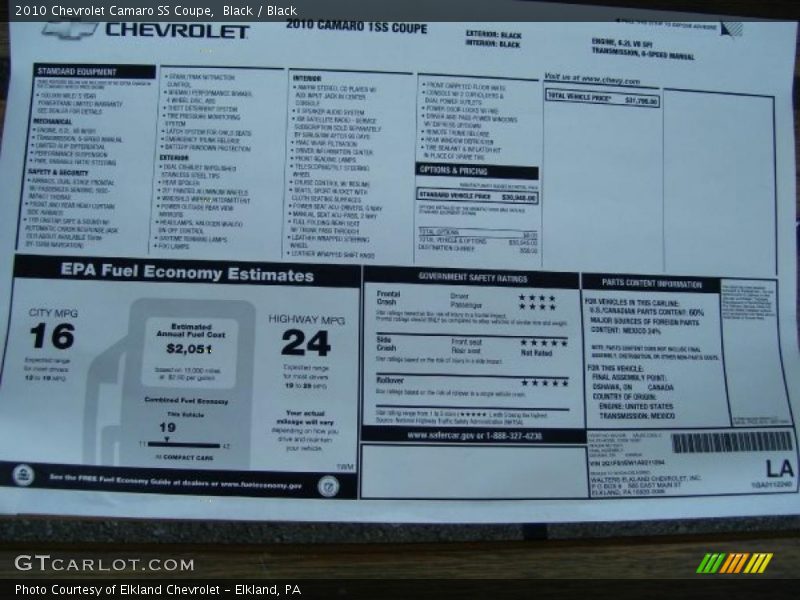 Black / Black 2010 Chevrolet Camaro SS Coupe