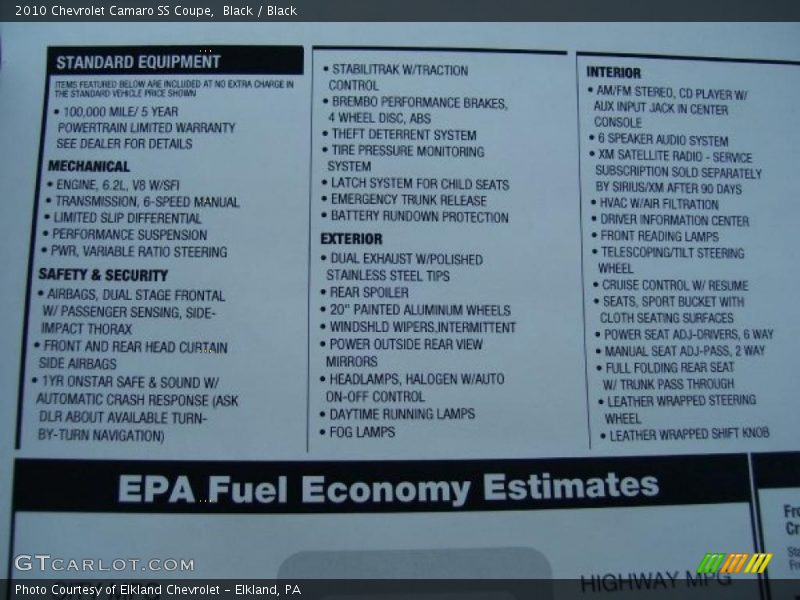 Black / Black 2010 Chevrolet Camaro SS Coupe