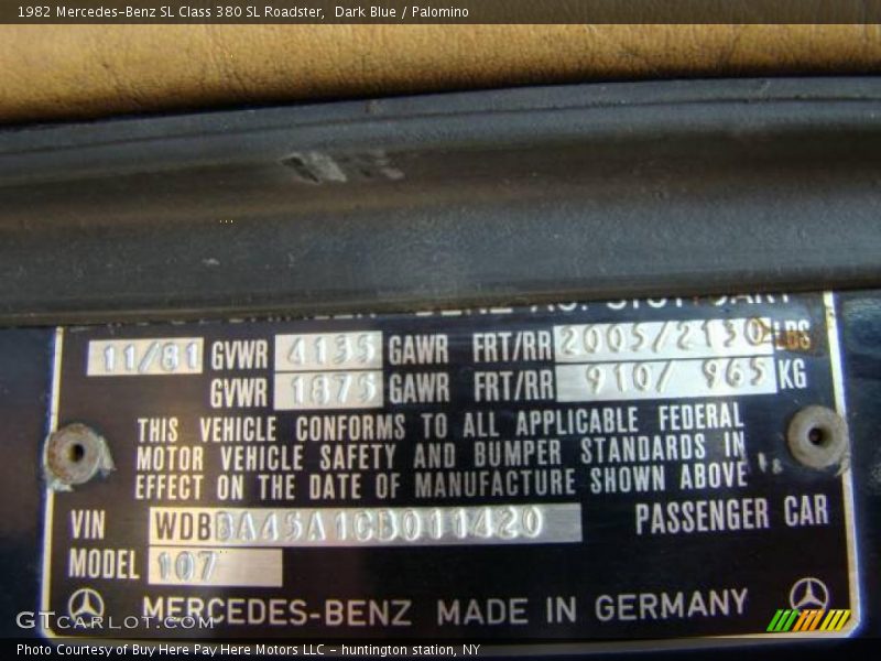 Dark Blue / Palomino 1982 Mercedes-Benz SL Class 380 SL Roadster