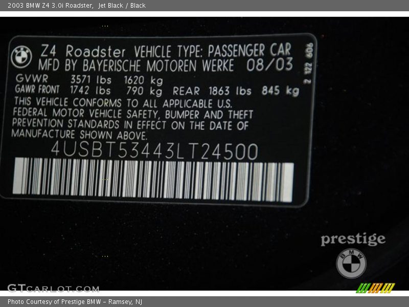 Jet Black / Black 2003 BMW Z4 3.0i Roadster