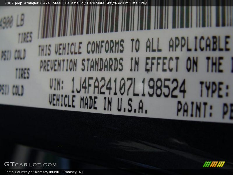 Steel Blue Metallic / Dark Slate Gray/Medium Slate Gray 2007 Jeep Wrangler X 4x4