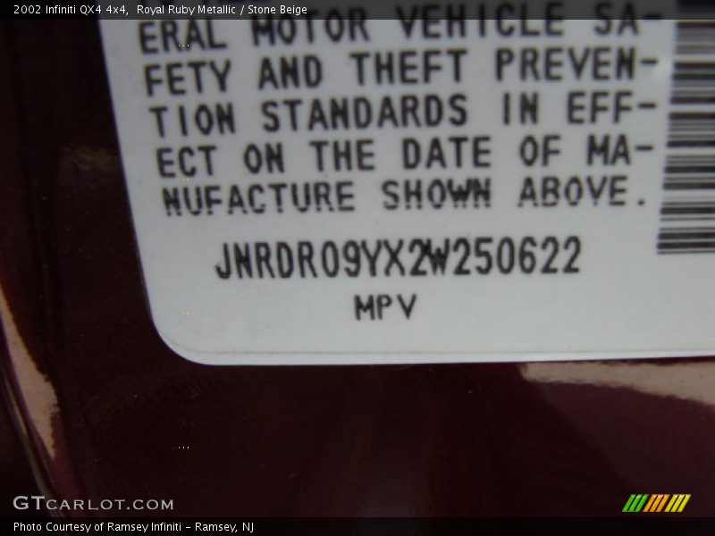 Royal Ruby Metallic / Stone Beige 2002 Infiniti QX4 4x4