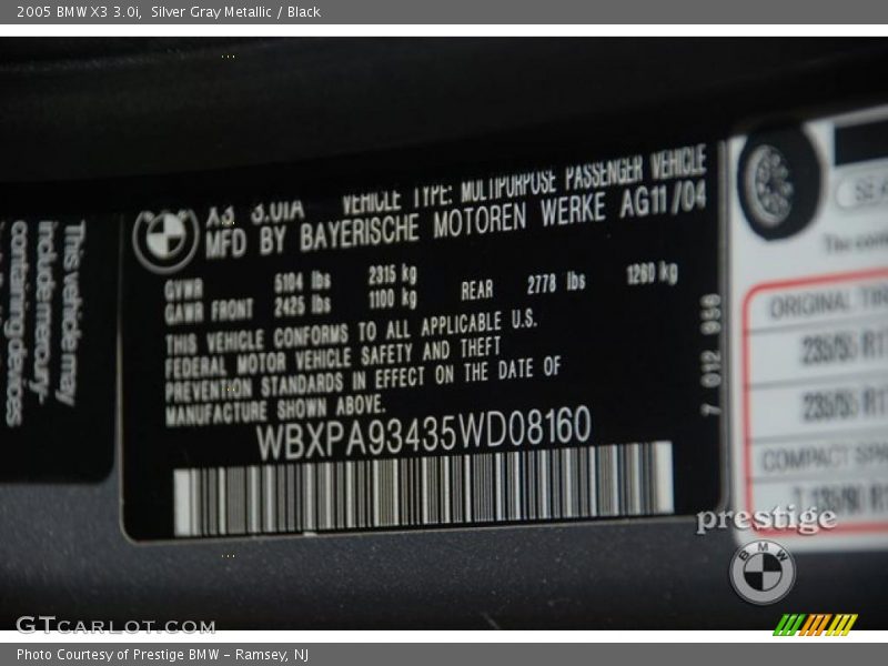 Silver Gray Metallic / Black 2005 BMW X3 3.0i