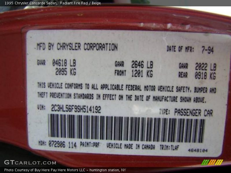 Radiant Fire Red / Beige 1995 Chrysler Concorde Sedan